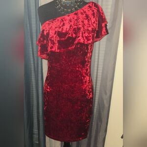 Forever 21 Red Velvet One-Shoulder Dress